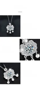 Detailed view of S925 silver Moissanite Ruyi lock pendant with polished dangling charms
