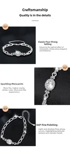 Vue détaillée du bracelet en moissanite ovale avec serti à quatre griffes en argent S925