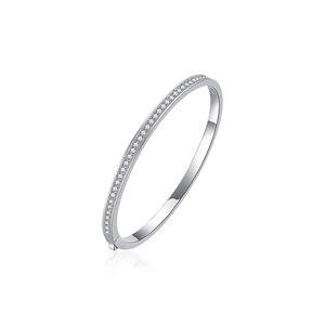Sparkling S925 sterling silver moissanite bangle with a polished hinge closure for women