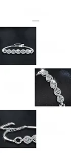 Macro detail of S925 silver infinity bracelet with Moissanite stones in 4-prong setting