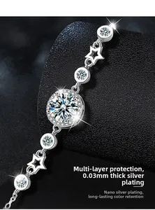 Macro view of 0.03mm silver plated star bracelet with sparkling moissanite stones