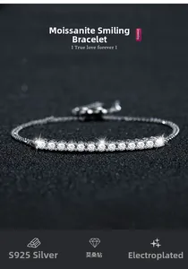 Detailed view of S925 sterling silver smile bracelet featuring sparkling moissanite stones