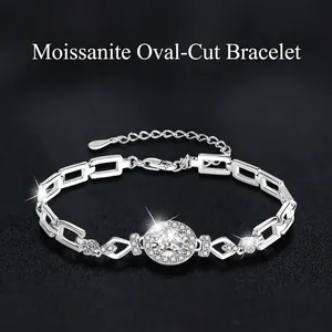 Bracelet en Argent Sterling 925 avec Moissanite pour Femmes 1 Carat Ovale Forme d'Oeuf Incrusté Chaîne Géométrique Réglable
