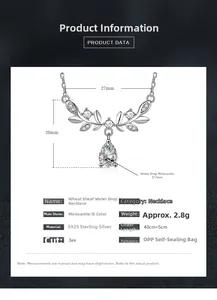 Spécifications du collier goutte d'eau blé en argent S925 avec moissanite couleur D