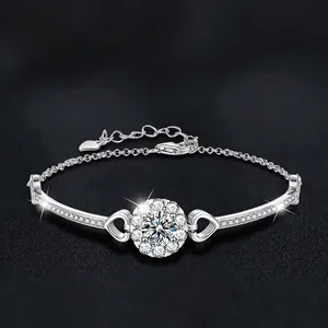 925 Sterlingsilber Moissanit Armband Für Damen Elegantes Herz Schneeflocke Design Verstellbar Luxus Schmuck Hochzeit Geschenk Armband Mit GRA-Zertifikat