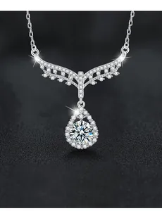 Detail of S925 silver angel teardrop pendant showing 58-facet 3EX grade cut moissanite