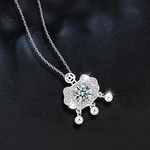 S925 silver Moissanite Ruyi lock necklace with lucky pendant and sparkling main stone