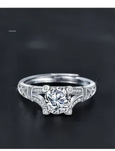 Detailed macro view of S925 sterling silver ring with 58-facet moissanite stone