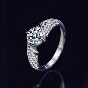 S925 Sterling Silver Moissanite Ring For Women Pave Round Cut Bridal Wedding Engagement Luxury Ring Jewelry