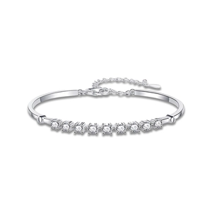 Elegant S925 sterling silver adjustable bangle featuring ten sparkling moissanite stones