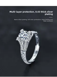 Macro detail of S925 sterling silver ring featuring a four-prong set Moissanite stone
