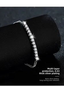 Close-up of S925 silver tennis bracelet with cubic zirconia on black jewelry stand