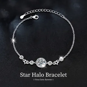 Moissanite 925 Sterling Silver Star Bracelet For Women D Color Bezel Setting Adjustable Chain Fine Jewelry With Certificate