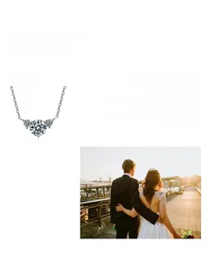 Detailed view of S925 silver moissanite heart necklace with a romantic wedding scene background