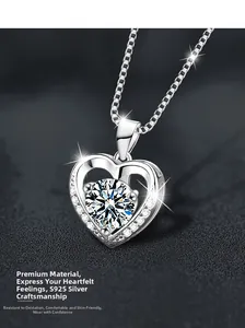 Macro shot of S925 silver heart pendant with brilliant cut moissanite and pave setting
