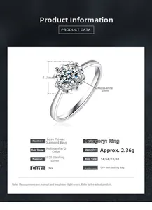 Detail view of S925 sterling silver ring with flower setting and Moissanite diamond
