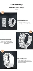 Macro detail of S925 silver moissanite hoop earrings with claw setting and high polish