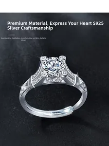 Macro detail of S925 sterling silver ring featuring a round brilliant-cut stone and side pavé