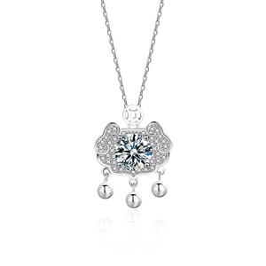 S925 sterling silver Ruyi lock necklace with moissanite pendant and dangling beads