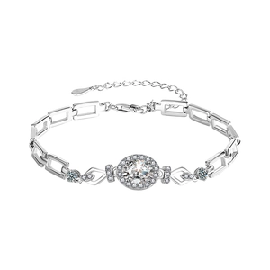 Bracelet en argent sterling S925 avec moissanite ovale et maillons rectangulaires