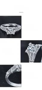 Detailed macro view showing the Moissanite diamond setting and polished S925 silver band