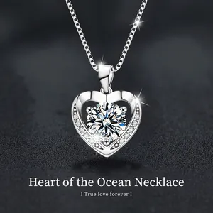 Luxury 925 Sterling Silver Heart Pendant Necklace With Brilliant Moissanite And Rhinestone Elegant Women Jewelry Gift With GRA Certificate