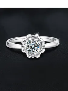 Detailed macro shot of S925 sterling silver ring featuring a floral petal base design