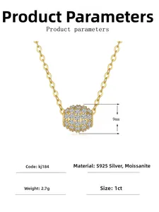 Detail specifications of 1ct moissanite ball pendant necklace in 925 silver and 14k gold