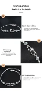 Detail of S925 silver interlocking hearts bracelet with moissanite and snake chain