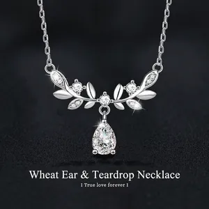Collier Goutte d'Eau en Argent Sterling S925 pour Femme Pendentif Moissanite 0.8ct Chaîne de Clavicule Bijoux Botaniques