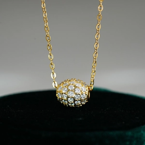 925 silver moissanite necklace with 14K gold plated pave setting sphere pendant