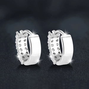 S925 sterling silver double row moissanite hoop earrings with high-polish silver finish