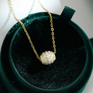Luxury 925 Sterling Silver Moissanite Necklace For Women Gold Plated Round Pave Moissanite Transshipment Bead Pendant Jewelry