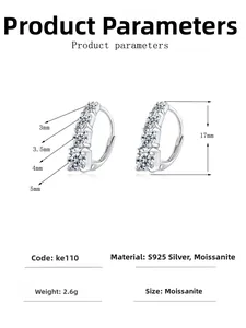 Tableau des tailles détaillé des boucles d'oreilles créoles en argent et moissanite
