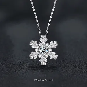 Collana con Pendente a Fiocco di Neve in Argento Sterling S925 e Moissanite per Donna Elegante Gioiello Natalizio Regalo
