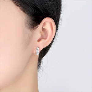 S925 sterling silver moissanite double row hoop earrings worn on female model's ear