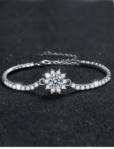 Bracelet tournesol en moissanite avec taille 3EX et 58 facettes sur argent poli