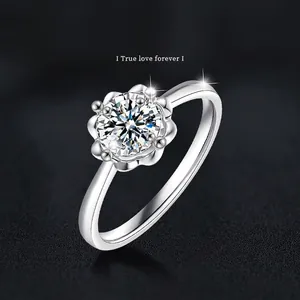S925 Sterling Silver Moissanite Flower Ring For Women Elegant 0.5ct Moissanite Engagement Wedding Band Flower Shaped Luxury Ring Jewelry