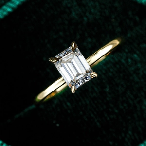 925 Sterling Silver Emerald Cut Moissanite Ring 18K Gold Plated Four Claw Inlaid Zirconia Engagement Wedding Ring For Women