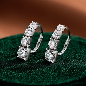 Boucles d'Oreilles Clous en Argent Sterling 925 Moissanite de Luxe Homme Femme Couleur D Quatre Pierres Bijoux Hip Hop
