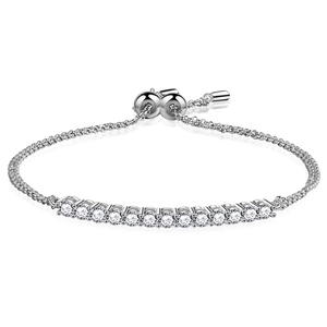 Adjustable S925 sterling silver smile bracelet with thirteen round moissanite stones
