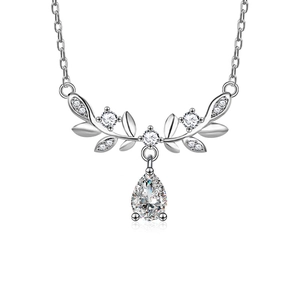 Collier en argent S925 moissanite avec pendentif épi de blé et goutte d'eau pour femme