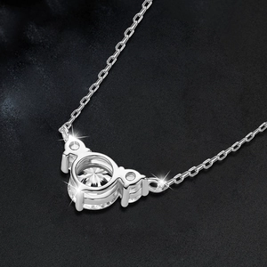 Sparkling S925 sterling silver heart crown necklace with round moissanite pendant