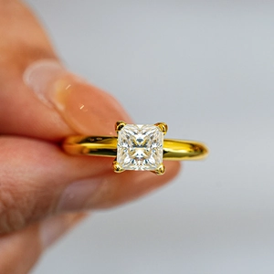 925 Sterling Silver Princess Cut Square Moissanite Ring 18K Gold Plated 1 Carat Zirconia Solitaire Ring Women Jewelry