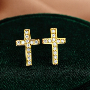 925 Sterling Silver Cross Stud Earrings Inlaid With Moissanite Fashion Hip Hop Jewelry For Women