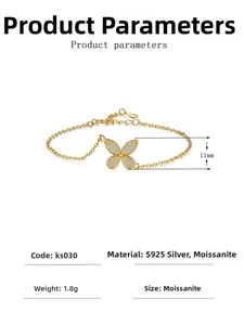 Dessin technique d'un bracelet papillon en argent 925 avec dimensions et données de poids