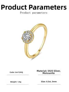 Macro shot of 18K gold plated S925 silver halo ring with a 0.5ct moissanite center stone
