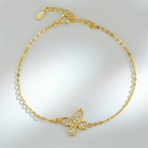 Bracelet papillon en or et argent 925 avec des pierres de moissanite étincelantes de luxe