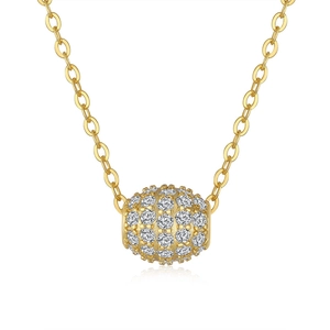 14K gold plated silver moissanite necklace with luxury micro-pave cylinder bead pendant