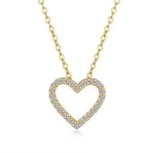 Classic 14K gold plated 925 sterling silver heart necklace with moissanite stones
